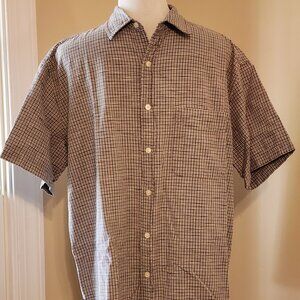 OLD NAVY ~ Large Button Up Short Sleeve Grey, Black & White Stripe Shirt